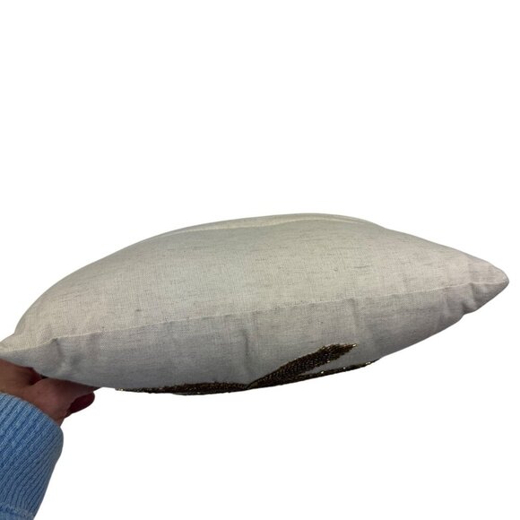 Linen Beaded Palm Tree Small Decorative Pillow With Removable Zippered Cover - Picture 6 of 9